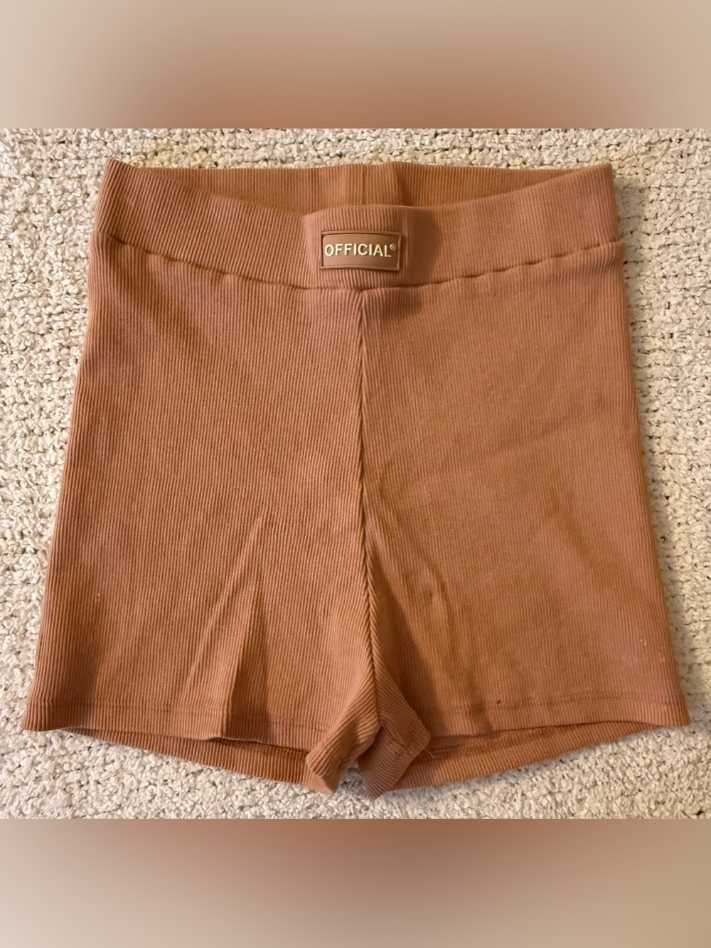 Boohoo Ribbed Bike Shorts in Rust 4